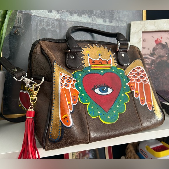 SOLDSOLDSOLD Leather hand painted vintage Piel bag - Picture 2 of 10